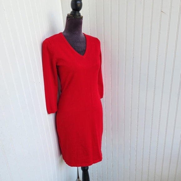 Calvin Klein Dress Womens Small Red Knit Sheath Knee Length Classic Cocktail S - Picture 2 of 14
